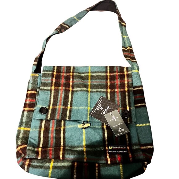 Patrick King Woolen Messenger Bag  Tartan green Plaid Adjustable Strap‎ Scottish - Picture 1 of 8